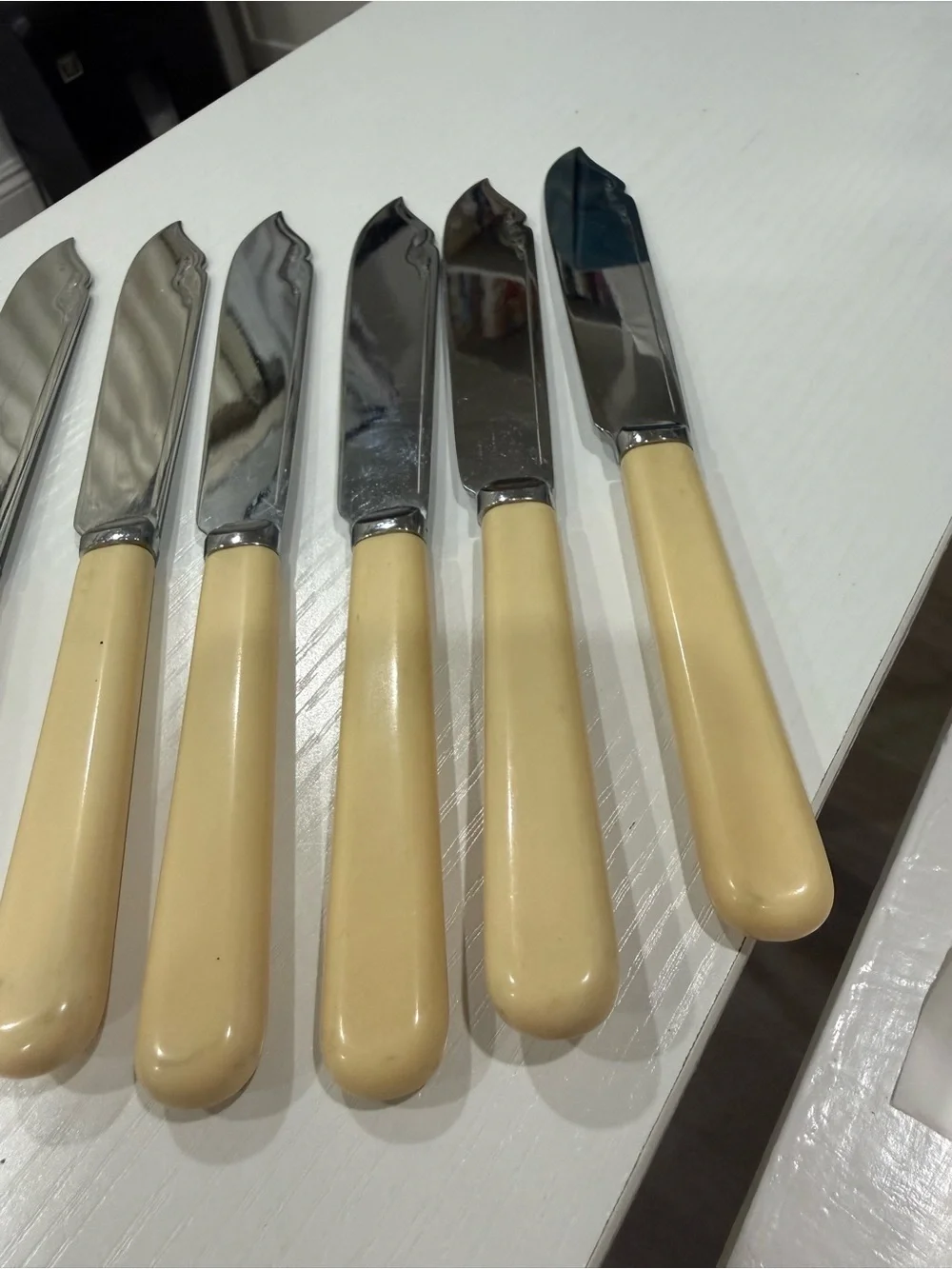 Fish knives Chrome Plated Ivorine Handles Lot of 6 knives 7 1/2 inches